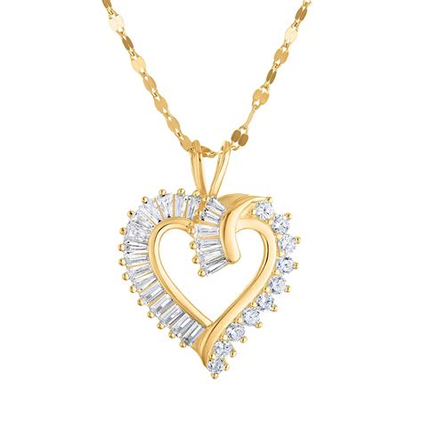 14k Gold Over Sterling Silver Cubic Zirconia Baguette Heart Pendant ...