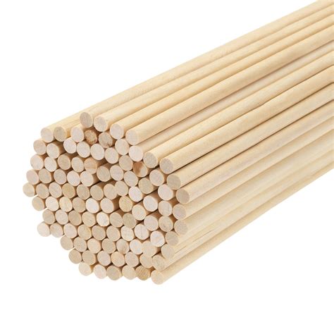 100Pcs Round Wood Sticks 1/3x12" Dowel Rod Unfinished Hardwood Stick ...