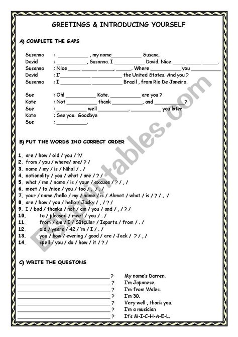 ESL Beginner Introduction Worksheets 的图像结果