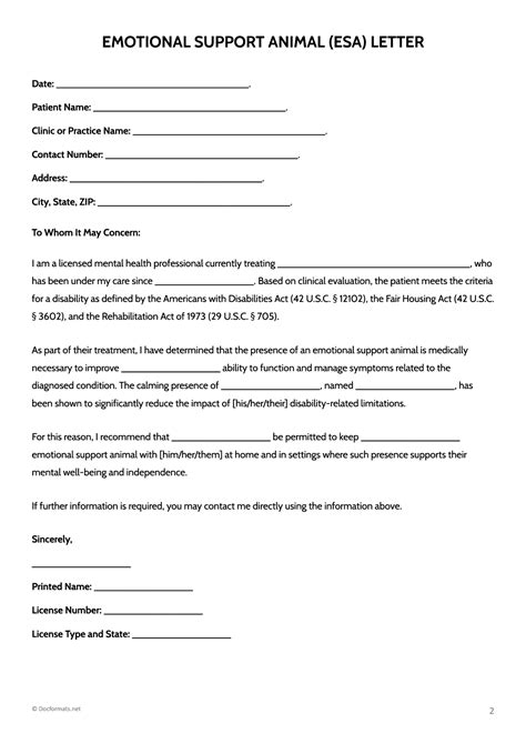 Emotional Support Animal (ESA) Letter - Word | Google Docs | PDF