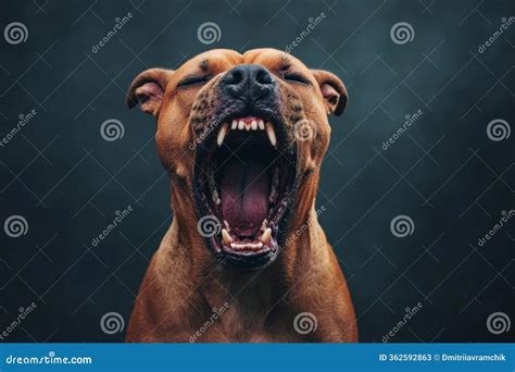 Pit Bull Terrier Type Dog Showing Sharp Teeth and Snarling at the ...