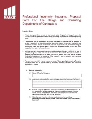 Fillable Online Professional Indemnity Insurance Proposal Form For The ...