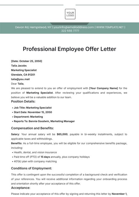 Free Teacher Job Offer Letter Template to Edit Online