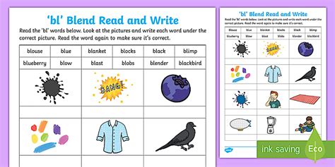 Blend Read and Write Worksheet | 'bl' Phonics Words