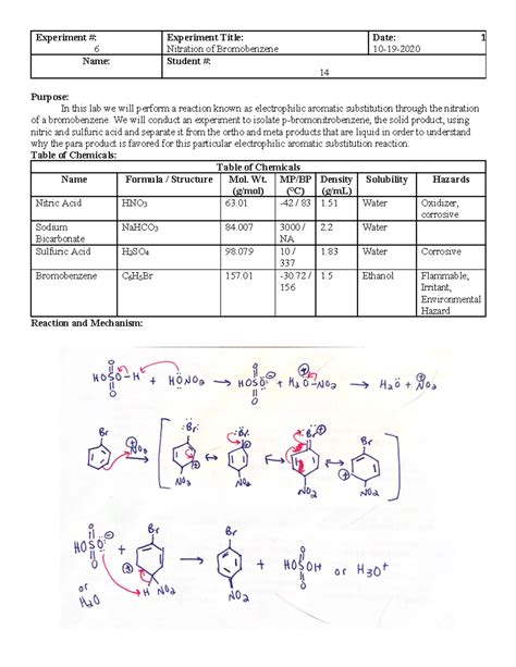 Nitration of Bromobenzene: Lab Report and Analysis for Chem 101 - Studocu