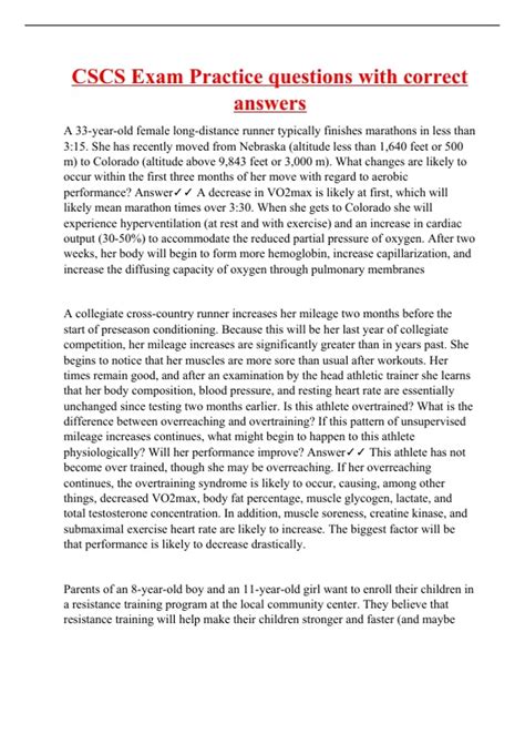 CSCS Exam Practice questions with correct answers - CSCS - Stuvia US