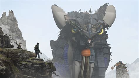 Download wallpaper mountains, gun, man, construction, Giant Animal ...