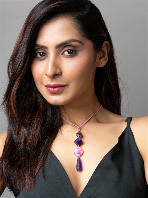 Purple Pink Onyx Agate Designer Sleek Necklace with Suede Cord ...