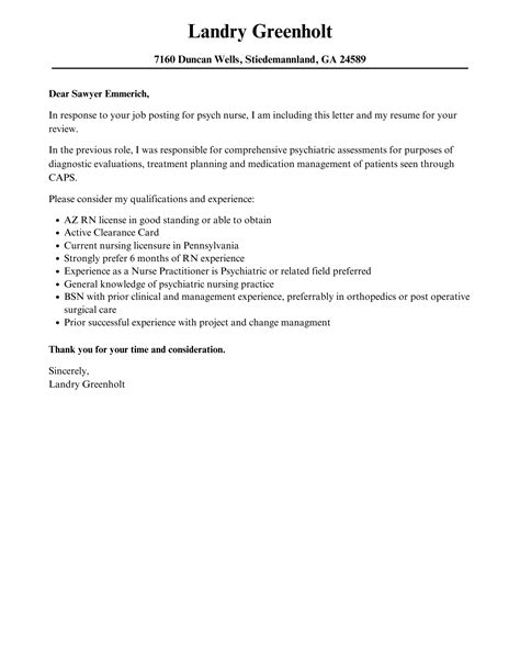 Psych Nurse Cover Letter | Velvet Jobs