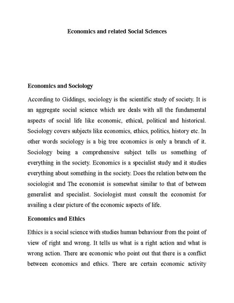 Economics and Related Social Sciences - Economics and related Social ...