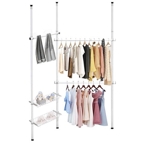 Tangkula Double 2 Tier Adjustable Closet System Floor To Ceiling ...