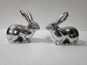 Buy Metal Rabbit Pair Statue Sculpture Figurine Bunnies for Home Office ...