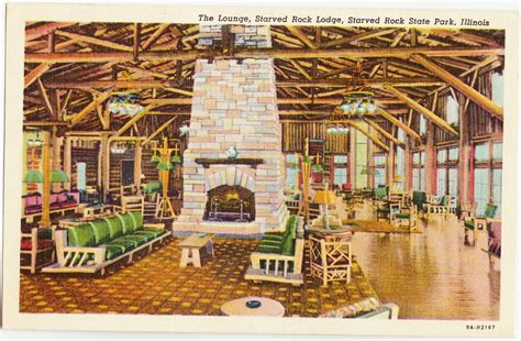 Papergreat: Awesome 1939 linen postcard of Starved Rock Lodge in Illinois
