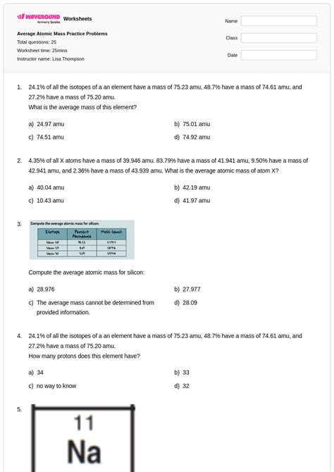 50+ Percent Abundance of Isotopes worksheets for Class 12 on Wayground ...