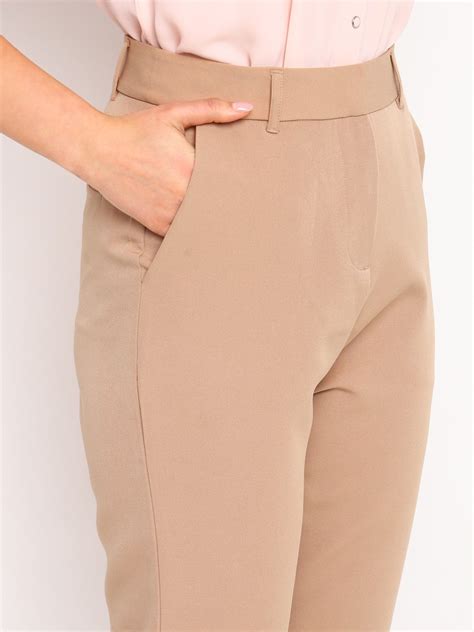 Beige straight fit trousers