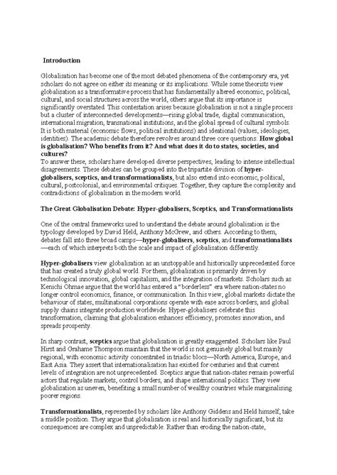 Debate on Globalisation: Perspectives, Impacts, and Challenges - Studocu