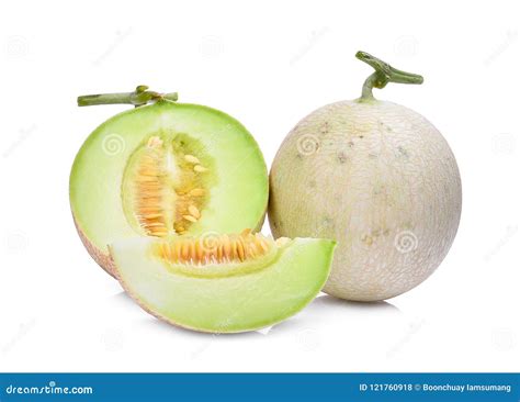 Green Cantaloupe Melon Isolated on White Stock Photo - Image of orange ...