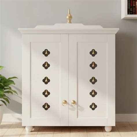 Mandirs | Teak Wood White Pooja Mandir with Doors | Aumkara – DZYN ...