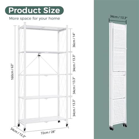 ABOUT SPACE Foldable Kitchen Storage Rack - 5 Tier (White- L 72 x B 34 ...