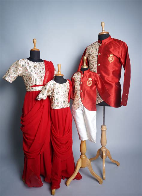 Red and Floral Royal Family Matching Outfit Set – Festive Designer Wear ...
