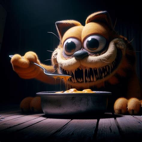 "creepy Garfield the cat is hungry. CGI" - Bing : r/weirddalle