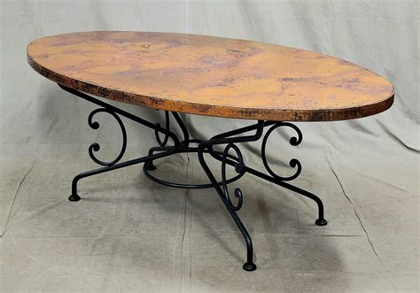 Arhaus Dining Table With Hammered Copper Top and Iron Arabesque Base ...