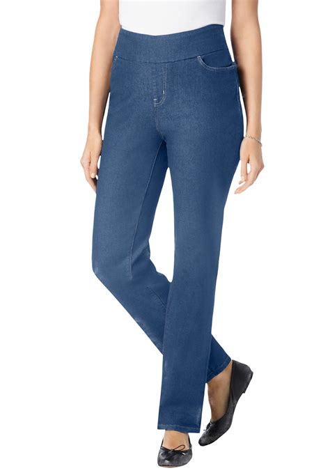 Woman Within Plus Size Tall Pull-On Straight-Leg Gap-Free Stretch Denim ...