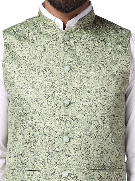 Men Green Printed Nehru Jacket – Tahvo India