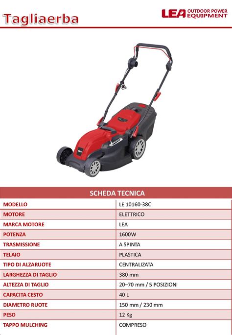 Tosaerba elettrico LEA 38cm 1600W a spinta   Amico del Verde