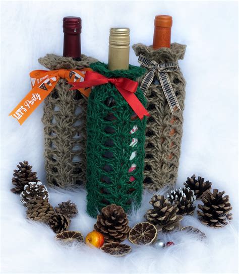 crochet christmas wine bottle cover pattern