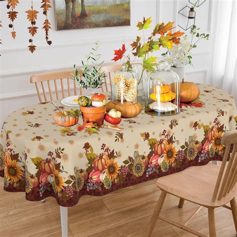 Fall Oval Tablecloth 60×84 Inch,Fall Pumpkin Tablecloths Thanksgiving ...
