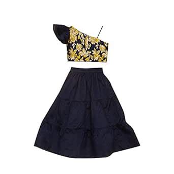Buy Hopscotch My Pink Closet Girls Silk Crop Top And Lehenga in Navy ...