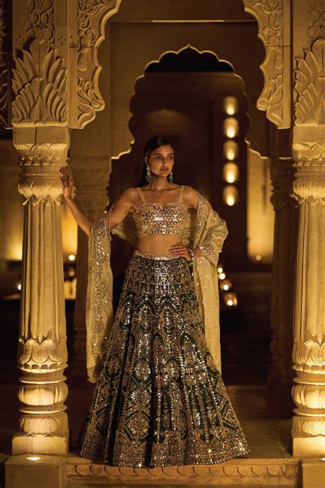 Bottle Green Mirror Work Lehenga Set – Seema Gujral