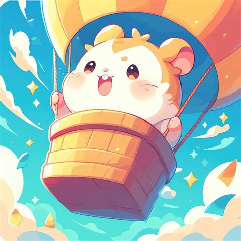 A hamster riding a hot air balloon cartoon style | Premium AI-generated ...
