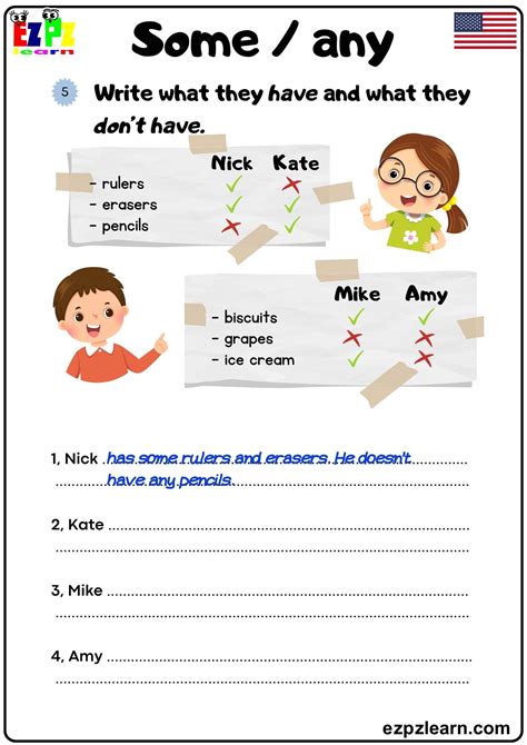 Some/Any Countable and Uncountable Nouns Look at the Charts then Write ...