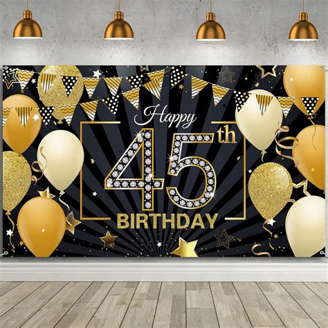Happy 45th Birthday Backdrop Banner Extra Large Black and Gold 45th ...