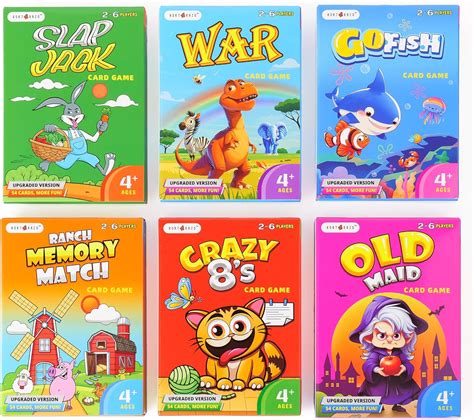 Upgraded Classical Kids Card Games Pack, 6 in 1 Pack, Go Fish, Old Maid ...