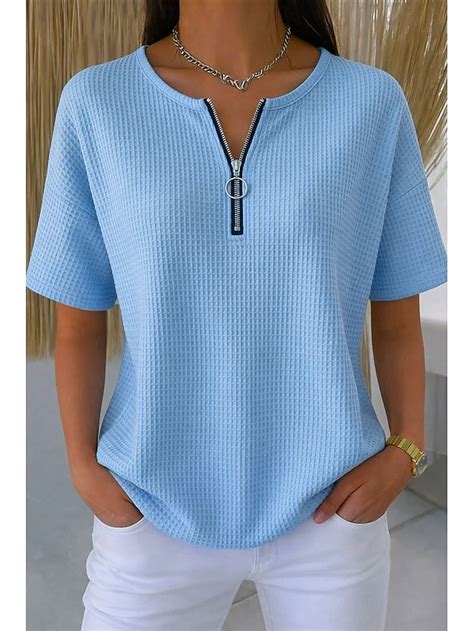 Women's Tunic Solid Color Elegant Vintage Stylish Half Sleeve Round ...