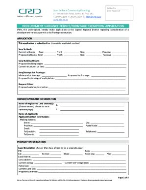Fillable Online Development Variance Permit-Frontage Exemption ...