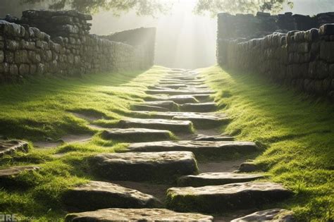 Morning dew on stone paths | Premium AI-generated image