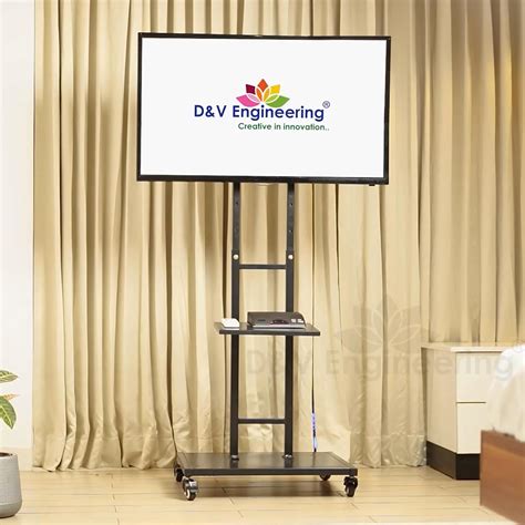 Buy D&V Engineering Metal Mobile TV Stand on Wheels | Height Adjustable ...