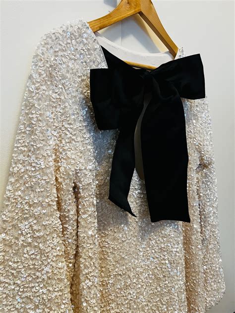 H&M Limited Edition Holiday White Sequined Tie-back Bow Dress sz XSMALL ...
