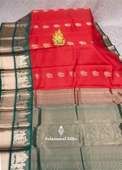 Red Color Kanjivaram Pure Silk Saree with Contrast Green Pallakku Fanc ...