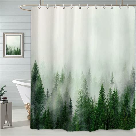 Amazon.com: ORTIGIA Green Misty Forest Shower Curtains,Nature Woodland ...