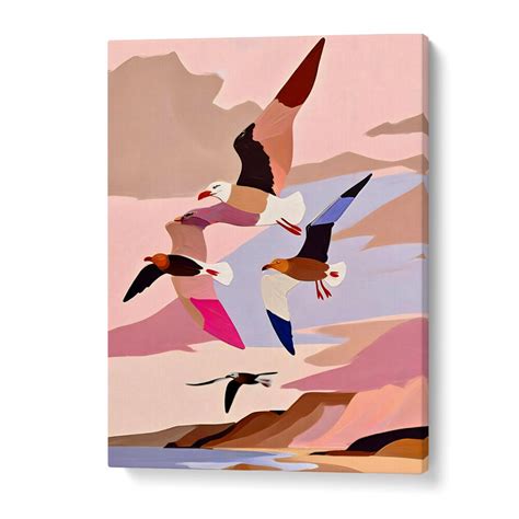 Soaring Silhouette Seagulls Wildlife Paintings – Asianmonk