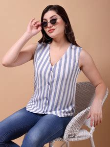 Kinjo Beach Wear Striped Women Light Blue Top - Buy Kinjo Beach Wear ...