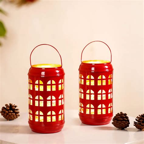 Festive Red Candle Holder With Handle Set of 2 Online - Premium Lantern ...