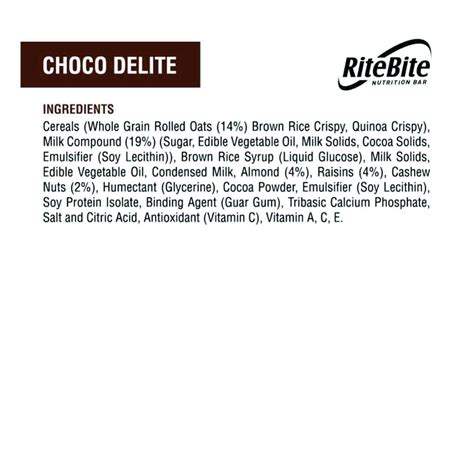 Buy RITEBITE CHOCO DELITE BREAKFAST & NUTRITION BAR 40G - PACK OF 1 ...