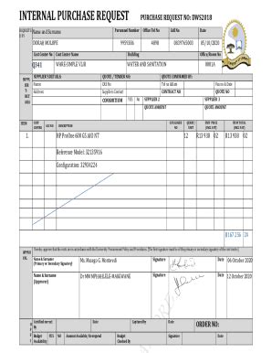 Fillable Online INTERNAL PURCHASE REQUEST PURCHASE REQUEST NO ... Fax ...
