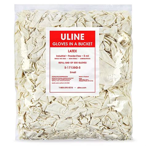 Uline Industrial Latex Gloves in a Bucket Refill Bag - Powder-Free ...